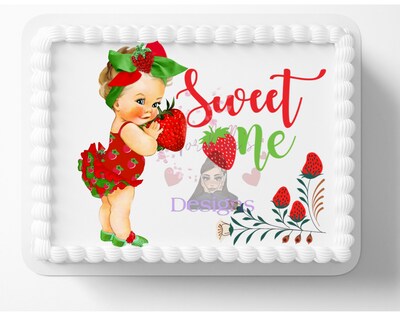 Adorable Strawberry Baby Edible Image Birthday or Baby Shower Party Cake Topper Edible Cake Toppers Frosting Sheet Icing Paper Cake Decorati - image3